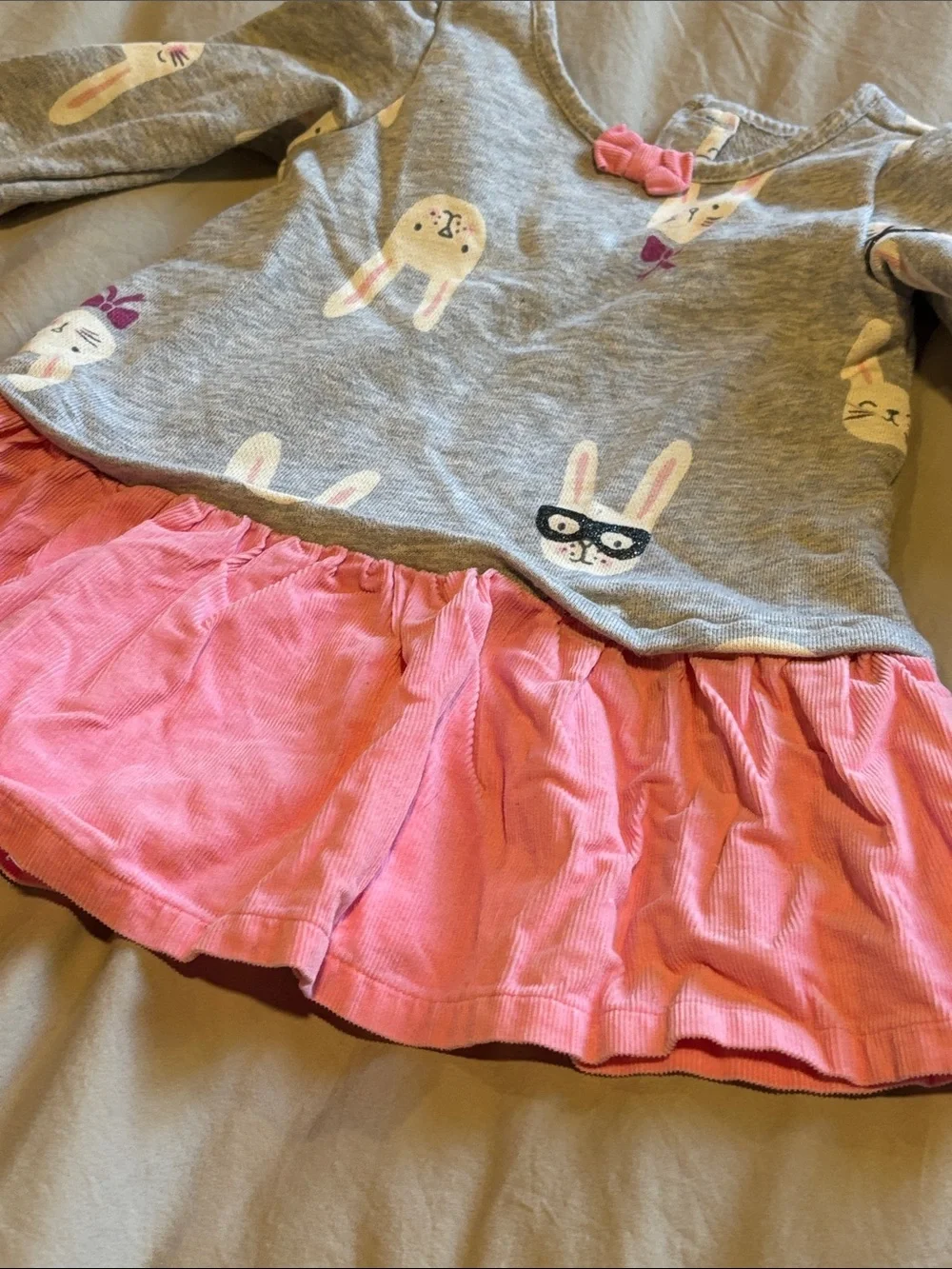 Gymboree Gray Dress with Pink Trim and Bunny Print